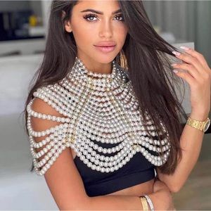 New Imitation Pearl Body Chain Bra Top Exaggerated Necklace / Body Jewelry